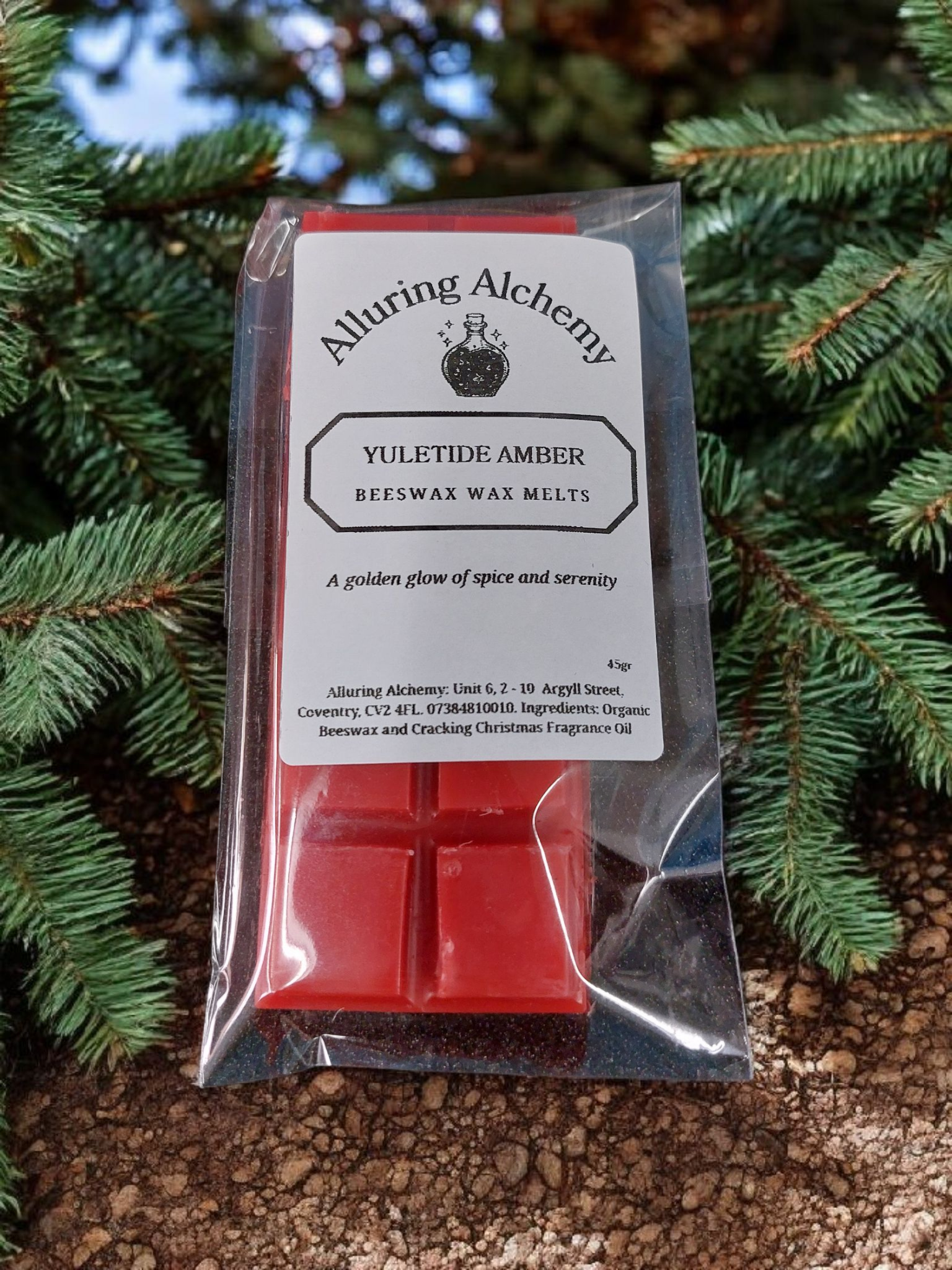 Yuletide Amber beeswax wax melts in amber and spice scent, hand-poured natural melts by Alluring Alchemy